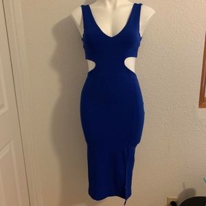 Sexy Blue Cut Out Midi Dress with Slit